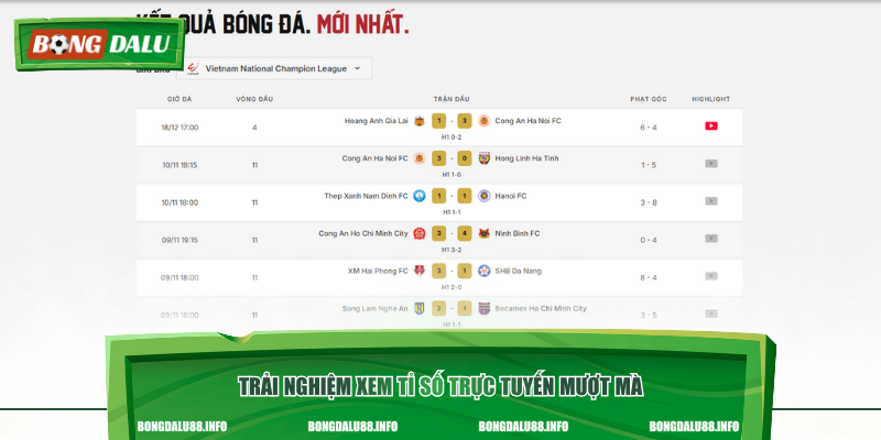 Trải nghiệm xem tỉ số trực tuyến mượt mà